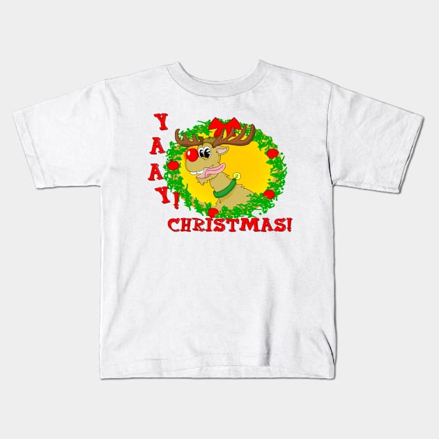 Rudolph The Reindeer Funny Christmas Retro Cartoon Kids T-Shirt by sillyindustries